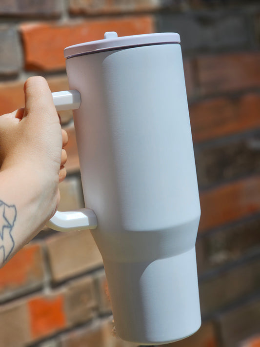 White 40oz Stainless Steel Leak-Proof Flip Straw Tumbler